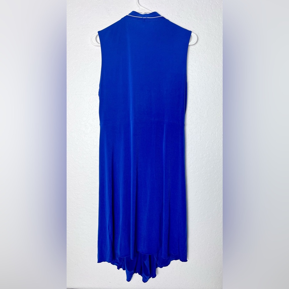 Samuel Dong Plisse Sculpture Dress Sleeveless Asymmetric Zip Front Royal Blue XL - Picture 3 of 8
